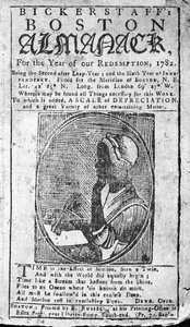 Titelblatt von Bickerstaffs Boston Almanack mit einem Porträt von Phillis Wheatley (1753-84), veröffentlicht 1782 von American School