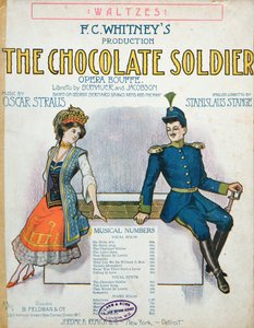 Titelblatt der Partitur von Der tapfere Soldat, Operette von Oscar Straus, veröffentlicht in New York, ca. 1910