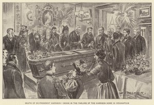 Tod des Ex-Präsidenten Harrison, Szene in den Salons des Harrison-Hauses in Indianapolis von American School