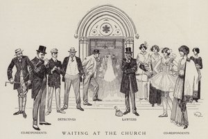 Detektive, Anwälte und Mitbeteiligte warten darauf, dass eine kirchliche Hochzeit endet von American School