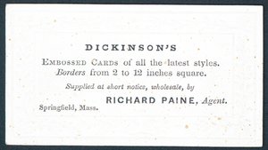 Dickinsons, Lieferant von geprägten Karten aller neuesten Stile, Visitenkarte