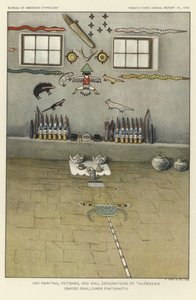 Trockengemälde, Fetische und Wanddekorationen von Thlewekwe (Schwertschlucker-Bruderschaft) von American School