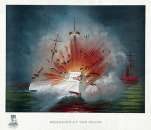 Explosion der Maine, 1898 (Farblithografie) von American School