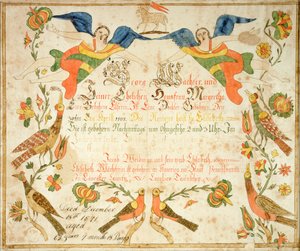 Fraktur für die Geburts- und Taufurkunde für Elizabeth Wachter (1808-71) 1808 von American School