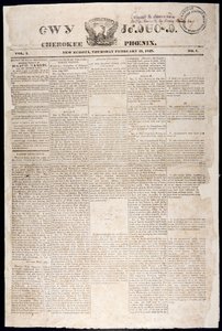 Titelseite der Cherokee Phoenix, 21. Februar 1828 von American School