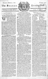 Titelseite der Boston Evening Post, die den Tod von König George II. (1683-1760) ankündigt, 5. Januar 1761