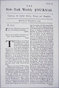 Titelseite des New-York Weekly Journal über Pressefreiheit