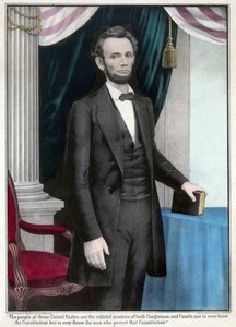 Ganzkörperporträt von Abraham Lincoln, veröffentlicht 1865 (Farblithografie)