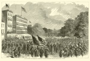 Große Parade in Washington, Shermans Veteranen marschieren durch die Pennsylvania Avenue, Mai 1865 von American School