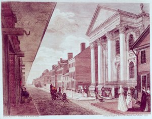 Hauptstraße mit der ersten presbyterianischen Kirche, Philadelphia, 1799