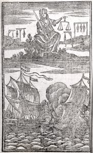 Geschichte und Leben aller berüchtigten Piraten und ihrer Besatzungen, Frontispiz, London, 1725 von American School