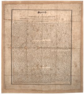 Jeffersons erste Antrittsrede, gedruckt von Pechin, Baltimore, 4. März 1801