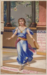 Dame im blauen Kleid mit Tamburin