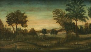 Landschaft mit Gebäuden, spätes 18. Jahrhundert von American School