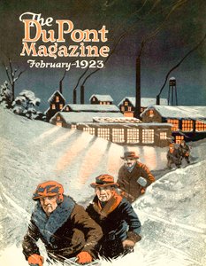 Verlassen der Arbeit im Schnee, Titelseite des DuPont Magazins, Februar 1923