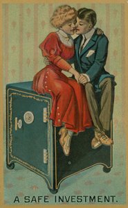 Mann und Frau umarmen sich auf einem Safe, Eine sichere Investition