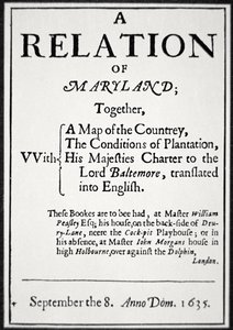 Pamphlet über die Kolonie Maryland, herausgegeben vom zweiten Lord Baltimore