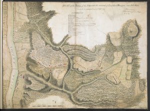 Plan der Position der Armee unter dem Kommando von Generalleutnant Burgoyne in der Nähe von Still Water, in der sie am 20. September 1777 lagerte von American School