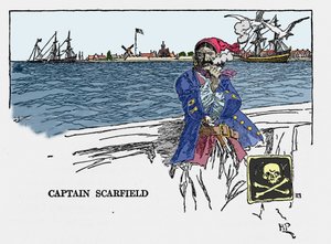 Porträt von Kapitän Scarfield: „Buch der Piraten, Freibeuter und Marooner des spanischen Hauptes“ von Howard Pyle (1853 - 1911), amerikanischer Illustrator. 1887. von American School