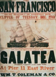 Plakat für die Route New York nach San Francisco des Klipperschiffs 