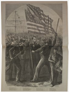 Präsident Lincoln beteiligt sich an der Schlacht von Fort Stevens, Illustration aus "Harper
