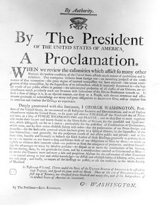 Proklamation von Präsident George Washington, der den Donnerstag, den 19. Februar als Tag des öffentlichen Dankes und Gebets festlegt, 1795