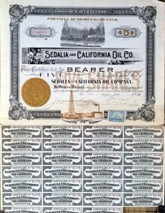 Aktienzertifikat für die Sedalia and Californian Oil Company, USA, 1901 von American School