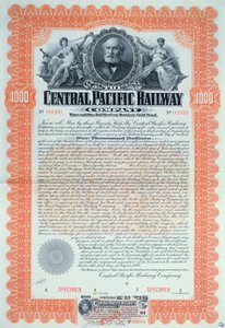 Musteranleihezertifikat für 1000 Dollar für die Central Pacific Railway Company, 1899 von American School