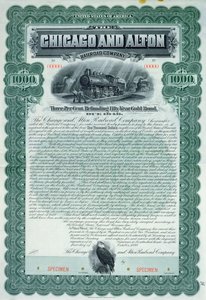 Musteranleihezertifikat für 1000 Dollar für die Chicago and Alton Railroad Company, 1899 von American School