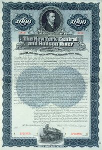 Musteranleihezertifikat für 1000 Dollar für die New York Central and Hudson River Railroad Company, ca.1900