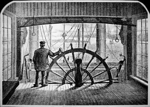 Dampfschiff-Pilot im Steuerhaus, ca.1870 (Gravur) von American School
