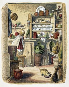 Lagerung in der Küche in „Schnik, schnak, Kleinigkeiten für die Kleinen“, Kinderspiele. Hrsg. London- Georges Ronthedge und Söhne. New York, The broad way Ludgate n.d. ca. 1890. von American School