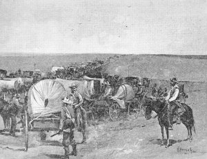 Zehn Minuten vor dem großen Ansturm, an der Südgrenze des Indian School Reserve, in der Nähe von Arkansas City, 16. September 1893 (Gravur) von American School
