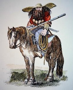 Texas Ranger Cartoon, der die städtische östliche Sicht des wilden und haarigen Rangers darstellt