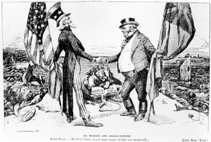 Die Mission der Angelsachsen, Illustration aus Le Rire, 1899 von American School