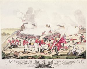 Die Schlacht von New Orleans und der Tod von Generalmajor Packenham, 8. Januar 1815 von American School