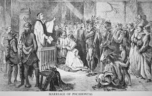 Die Hochzeit von Pocahontas (ca.1595-1617) 1614 (Gravur)