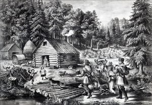 Das Heim des Pioniers an der westlichen Grenze, veröffentlicht von Currier und Ives, 1867 von American School