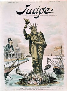 Der vorgeschlagene Emigrantenauswurfplatz, Titelseite von Judge, 22. März 1890 von American School