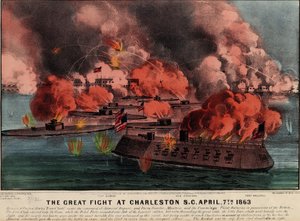 Der große Kampf in Charleston S.C., 7. April 1863, veröffentlicht von Currier & Ives, 1863 von American School