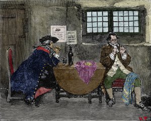 Der Hacker Henry Every (John Avery, Long Ben, Benjamin Bridgeman) (? -1695) verkauft Schmuck, der bei feindlichen Angriffen erbeutet wurde. Illustration von Howard Pyle (1853-1911) von American School