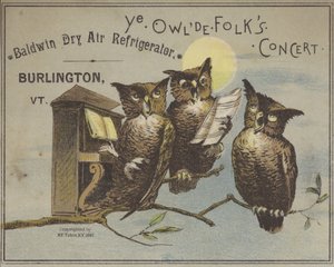Drei singende Eulen (Chromolithografie)