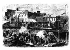 Vagabunden sammeln Lumpen zum Verkauf auf der Müllhalde Beach Street, New York, um 1870 von American School