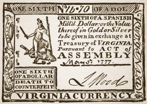 Virginia-Währung, gleich einem Sechstel eines spanischen Dollars, 1777