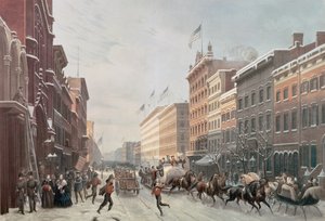 Winterlandschaft auf dem Broadway, New York, 1857 von American School