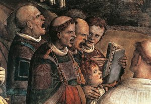 Sänger, Detail aus der Überführung des Heiligen Antlitzes von Amico Aspertini