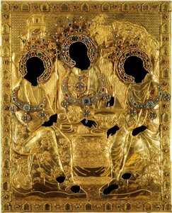 Oklad-Abdeckung für die Heilige Dreifaltigkeitsikone von Andrei Rubljow, 1600-1625 von Ancient Russian Art