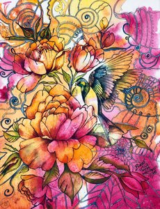 Lebendige Blüten Vogel