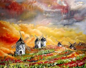 Windmühlen über Feurigen Feldern von Anda Bieza