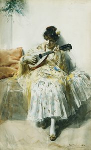 Ein spanisches Mädchen spielt Mandoline, 1884 von Anders Leonard Zorn